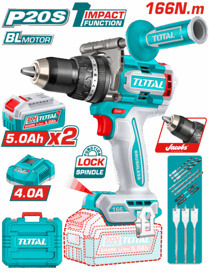 شنيور دقاق 20 فولت 166 نيوتن مع 2 بطارية 5 امبير TIDLI201668