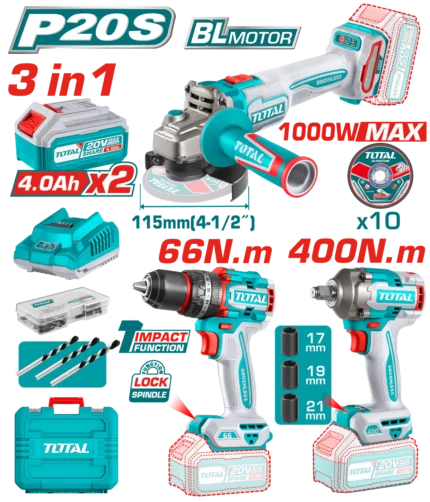 كومبو Combo Kit Drill Impact Grinder 20V (TOSLI241291)